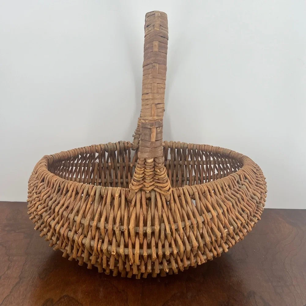 Vintage Woven Willow Oval Gathering Basket Handmade Country Farmhouse Cottage
